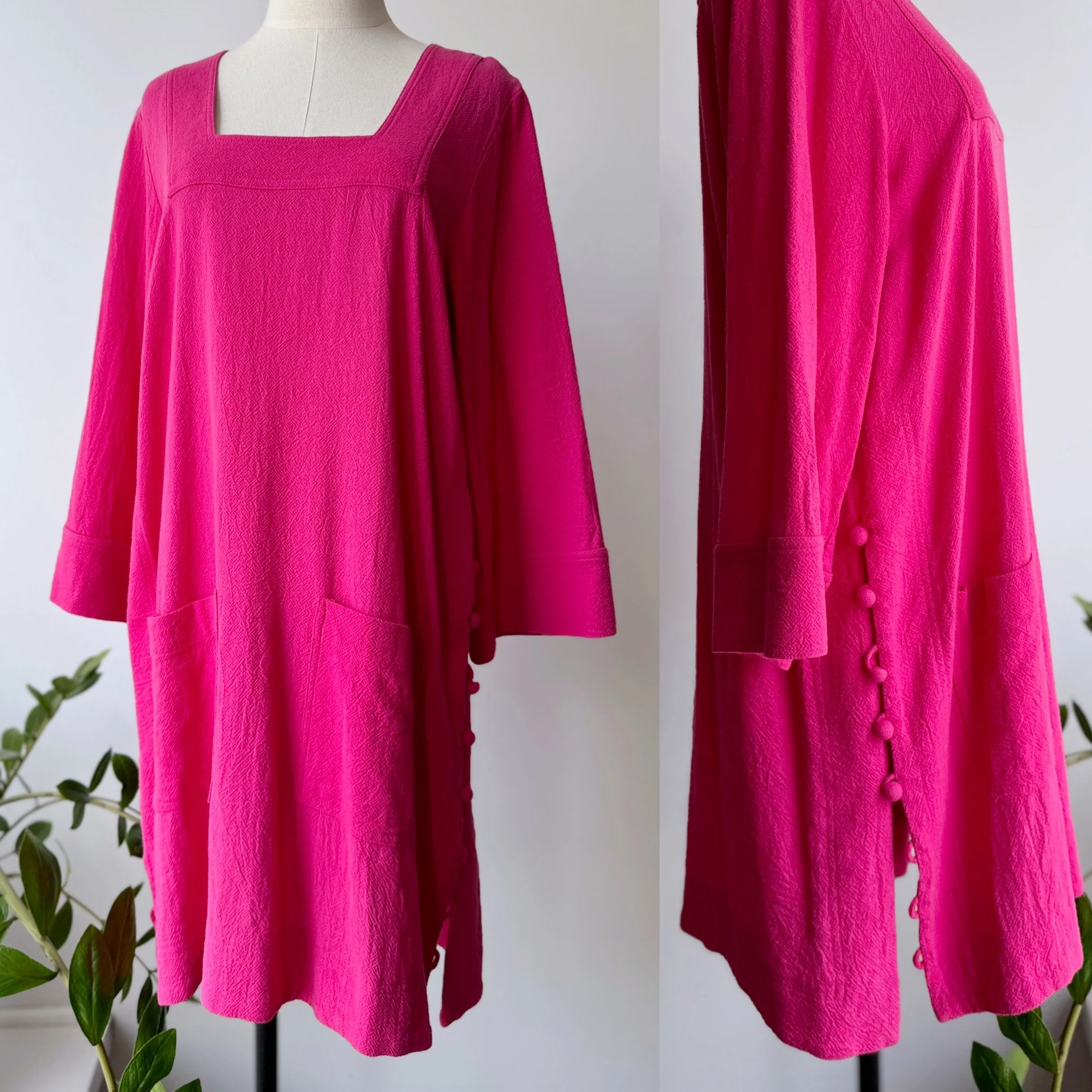 Apiece Apart Hot Pink Square Neck Dress, 8 - Image 3