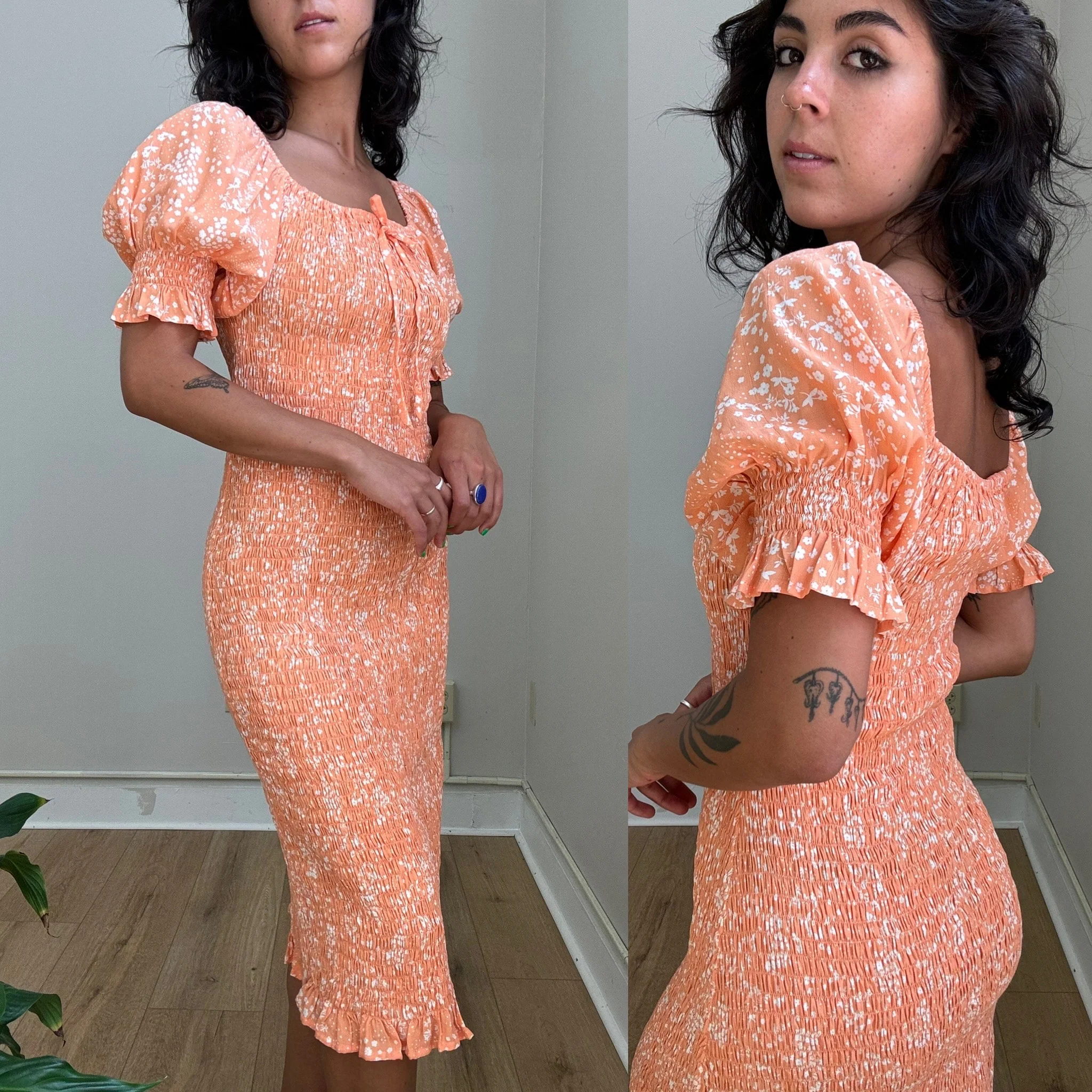 Faithfull the Brand Fae Shirred Orange Dress / size 4 - Image 3
