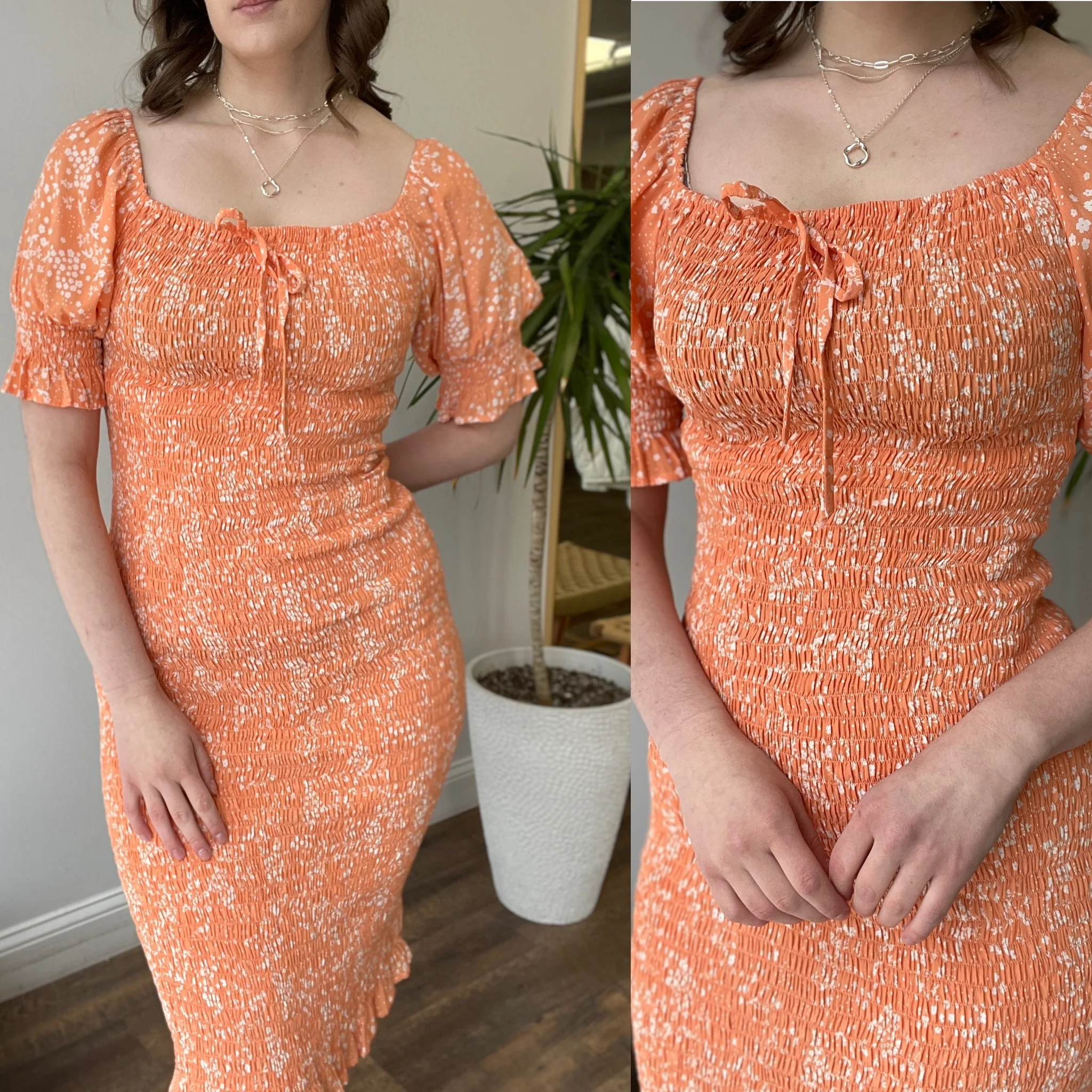 Faithfull the Brand Fae Shirred Orange Dress / size 4 - Image 4