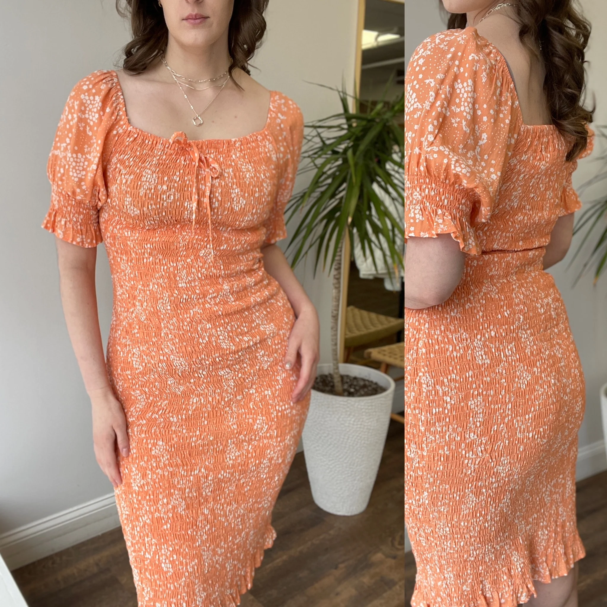 Faithfull the Brand Fae Shirred Orange Dress / size 4 - Image 5