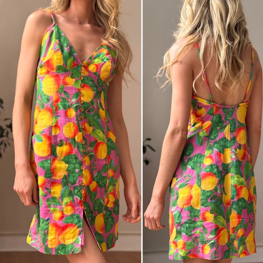 Farm Rio Orange Sunset Linen Mini Dress - Image 3