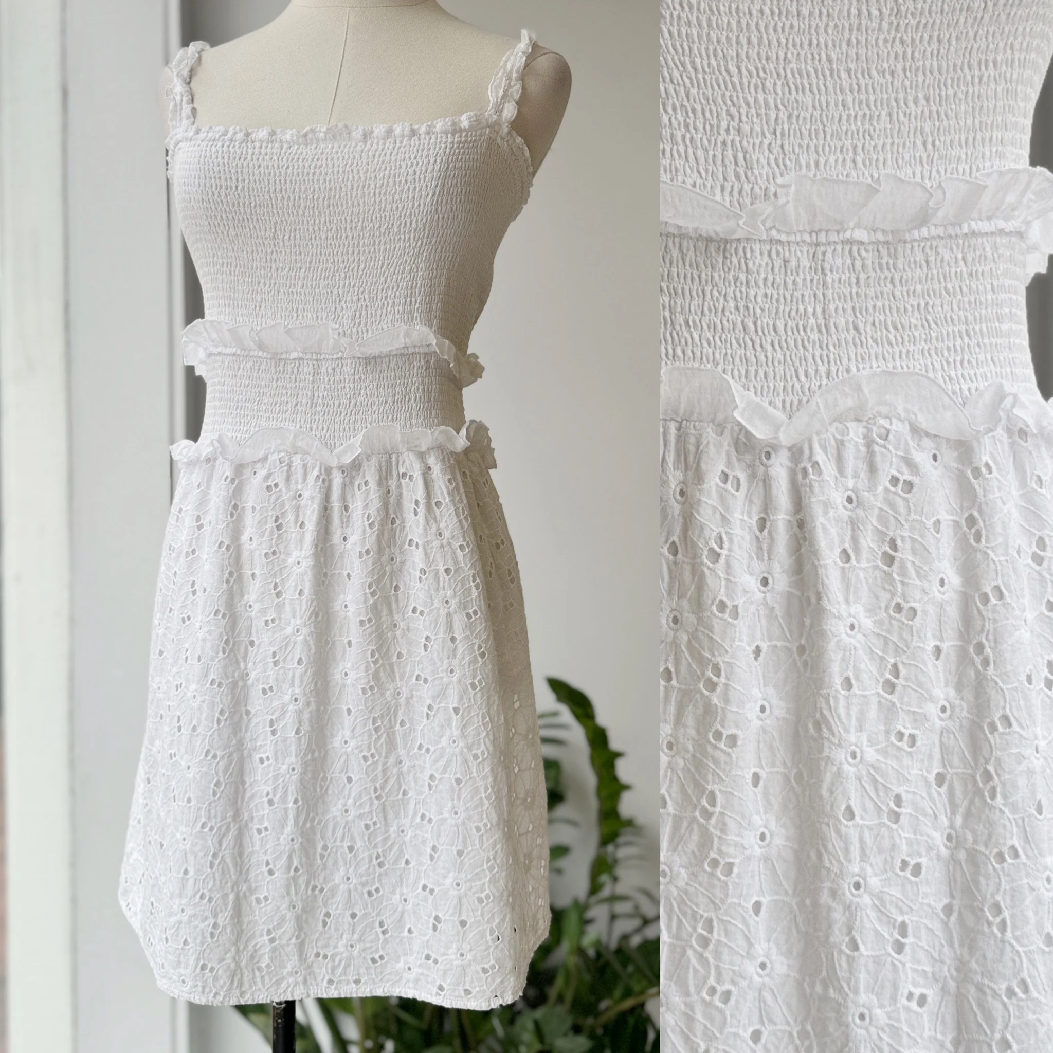 Kisuii Ivory Smocked Eyelet Dress, Large - Image 3