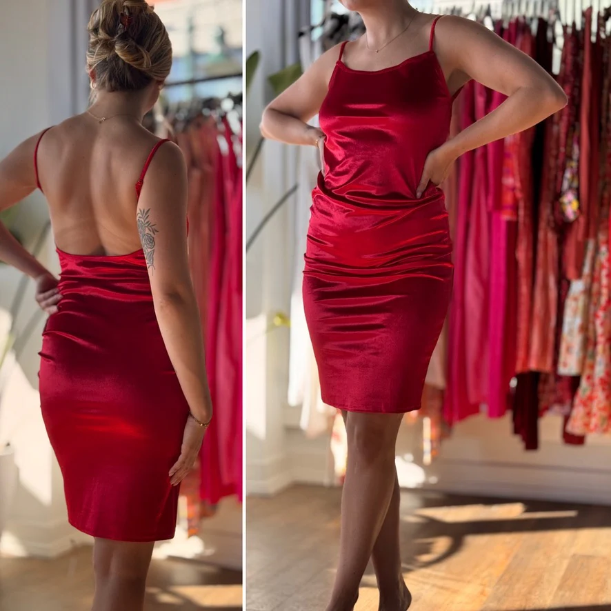 Reformation Merel Velvet Midi Dress in Cherry - Image 3