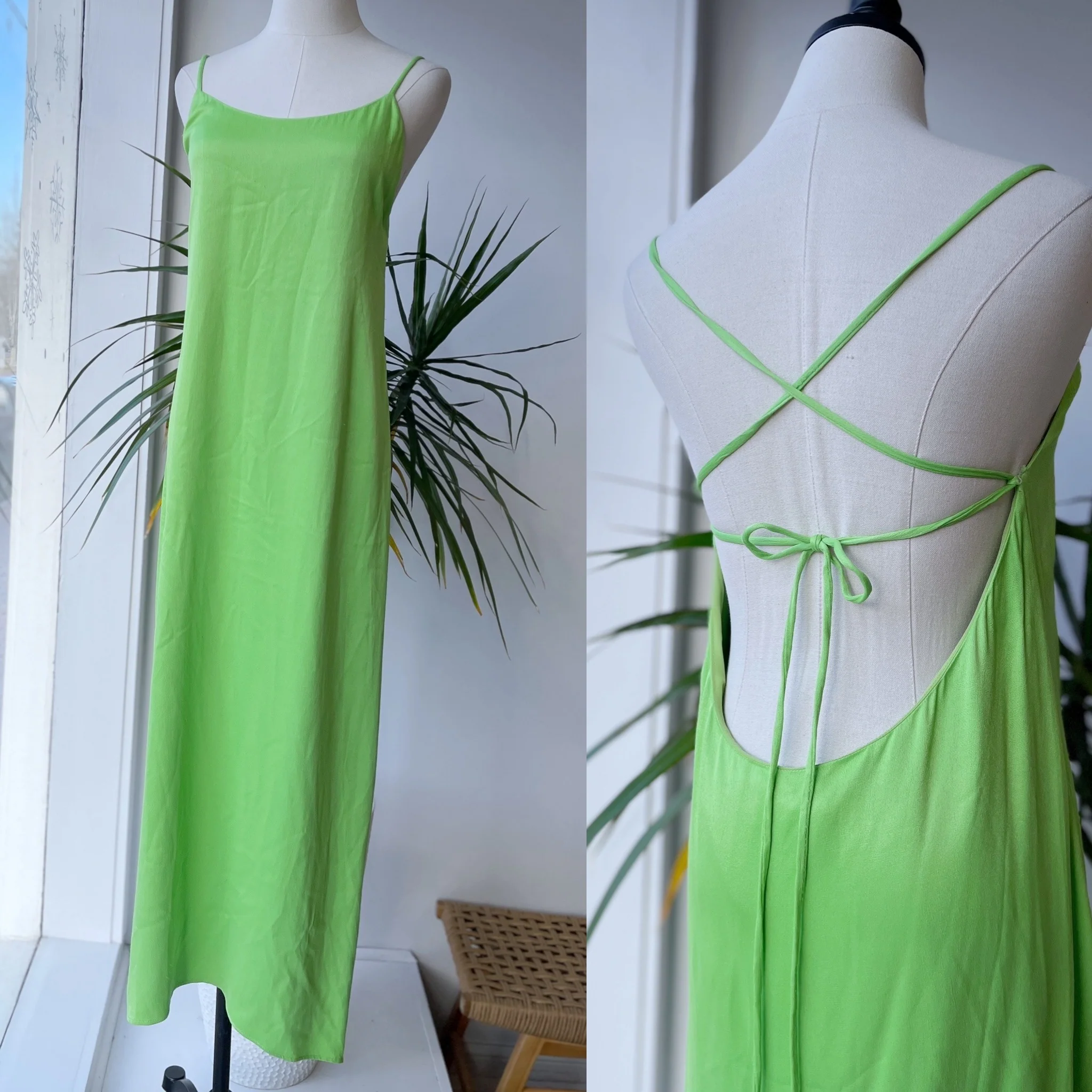 Something Navy Lime Green Slip Cross-back Dress, Large - Image 3